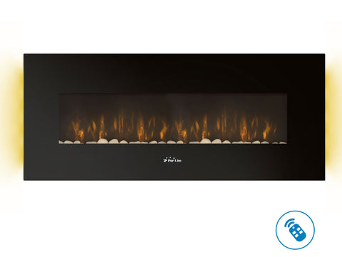Chimenea Eléctrica mural 2000W diseño panorámico en cristal templado negro con mando a distancia
