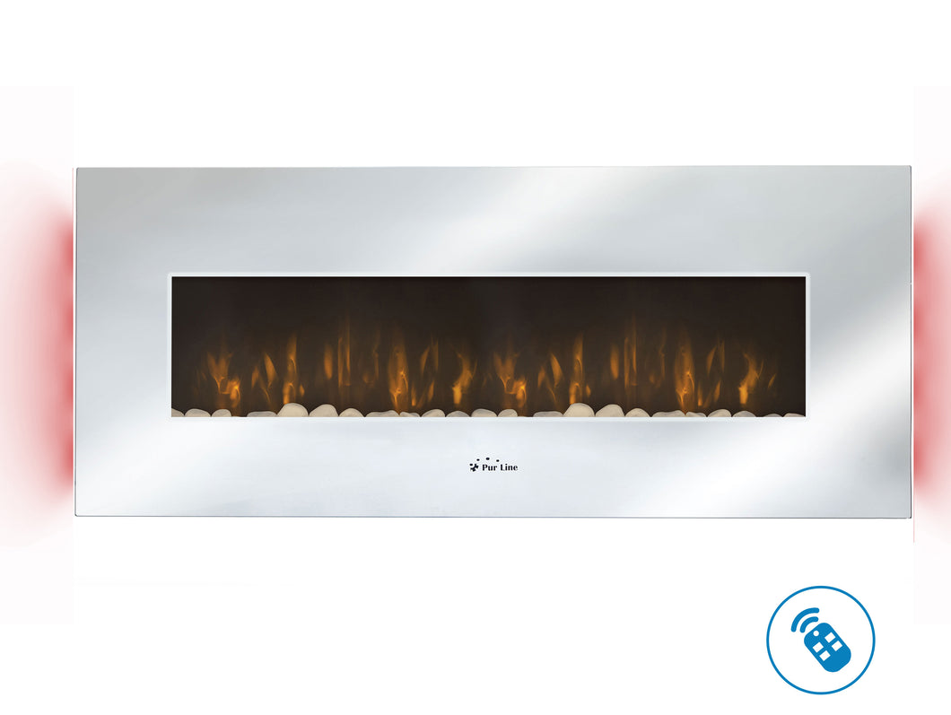 Chimenea Eléctrica mural 2000W diseño panorámico en cristal templado efecto espejo con mando a distancia
