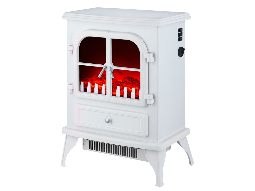 Chimenea Eléctrica de suelo, 2000W, estilo retro con patas, en acero lacado blanco
