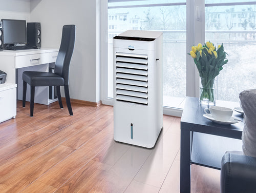 Climatizador evaporativo, ventilador, humidificador, purificador de aire de 75W con calefactor y mando a distancia para superficies de 20 m2_2