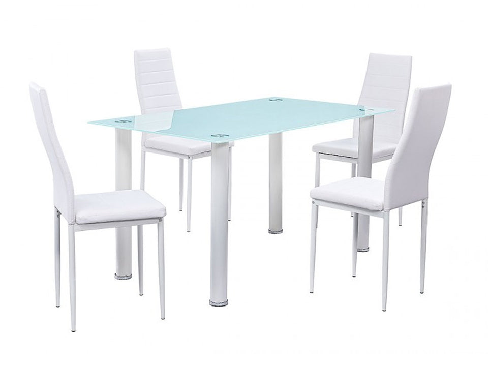 Conjunto Mesa Comedor de Cristal 110x70cm y 4 sillas acolchadas