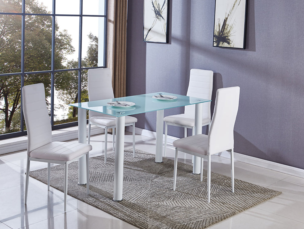 Conjunto de mesa cristal templado 110x70cm  y 4 sillas con tapizado acolchado disponible en 2 colores