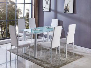 Conjunto de mesa cristal templado 140x80cm  y 6 sillas con tapizado acolchado disponible en 2 colores