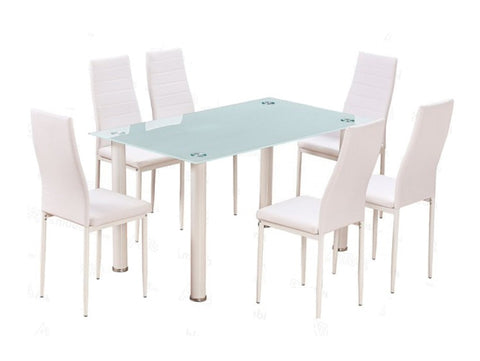 Conjunto Mesa Comedor de Cristal 140x70cm y 6 sillas acolchadas