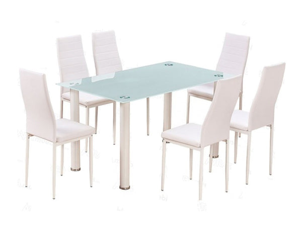 Conjunto Mesa Comedor de Cristal 140x70cm y 6 sillas acolchadas