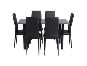 Conjunto Mesa Comedor de Cristal 140x70cm y 6 sillas acolchadas