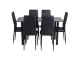 Conjunto Mesa Comedor de Cristal 140x70cm y 6 sillas acolchadas