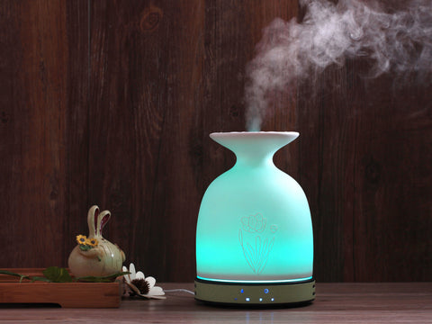 Difusor de aromas ultrasónico de 12W con selector de luz LED y forma de jarrón_5