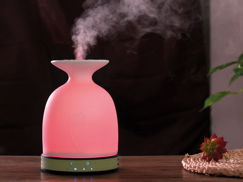Difusor de aromas ultrasónico de 12W con selector de luz LED y forma de jarrón_6