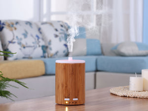 Difusor de aromas ultrasónico de bambú de 12W con selector de luz LED_4