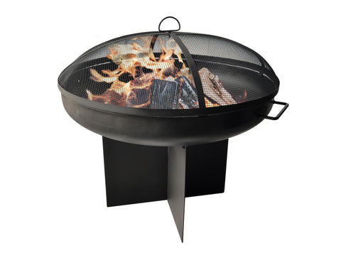 Brasero de exterior circular en acero negro con tapa protectora