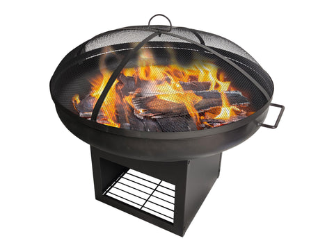 Brasero de exterior en acero con tapa y almacenamiento