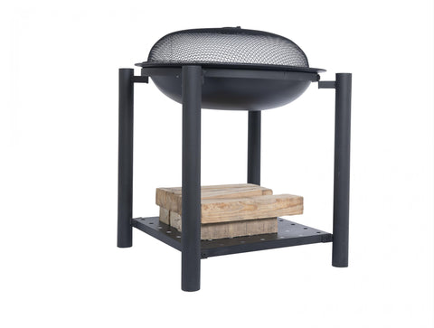 Brasero de exterior en acero negro con tapa protectora