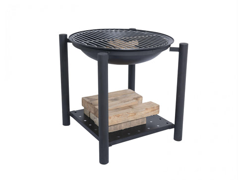 Brasero de exterior en acero negro con tapa protectora