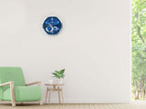 Reloj analógico de pared con indicador de temperatura y humedad en color azul
