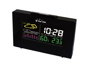 Estación meteorológica inalámbrica con calendario, reloj digital, despertador y previsión meteorológica con iconos animados