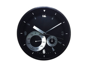 Reloj analógico de pared con indicador de temperatura y humedad en color negro