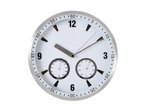 Estación meteorológica inalámbrica en forma de reloj analógico de pared con indicador de temperatura y humedad en color blanco