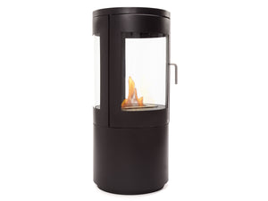 Estufa de etanol diseño de torre en acero negro con puerta de cristal templado