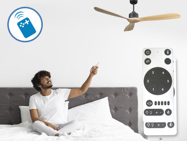 Ventilador de techo Reversible Termostato Wifi Motor DC Techos Inclinados Mando a Distancia Hypersilence Memoria FullWood 2