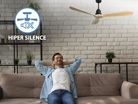 Ventilador de techo Reversible Termostato Wifi Motor DC Techos Inclinados Mando a Distancia Hypersilence Memoria FullWood 3