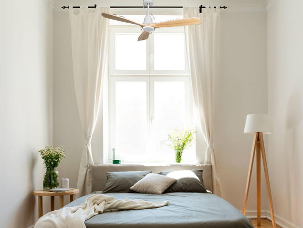 Ventilador de techo Reversible Termostato Wifi Motor DC Techos Inclinados Mando a Distancia Hypersilence Memoria FullWood 2