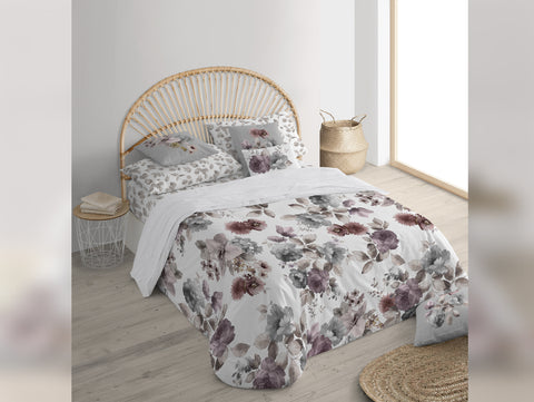 Funda nórdica con cierre de botones 100% algodón puro 1 pieza en blanco con estampado de flores