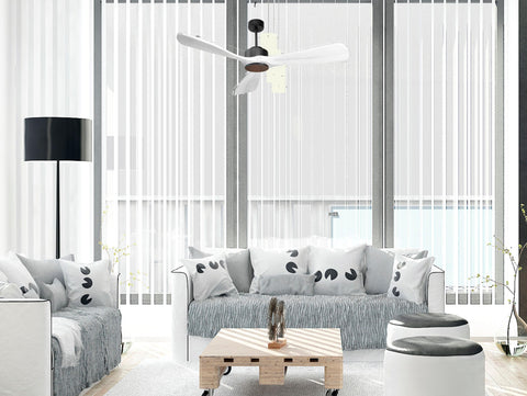 Ventilador de techo Modo Invierno/Verano Termostato Wifi Motor DC Techos Inclinados Mando a Distancia Hypersilence Memoria FullWood