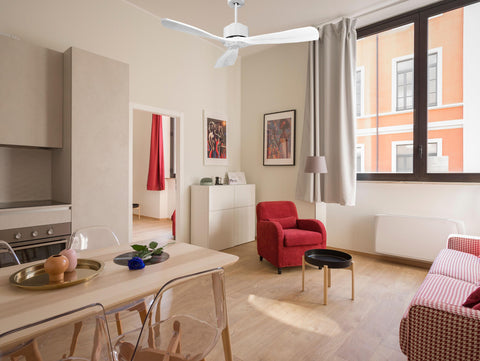 Ventilador de techo Modo Invierno/Verano Termostato Wifi Motor DC Techos Inclinados Mando a Distancia Hypersilence Memoria FullWood