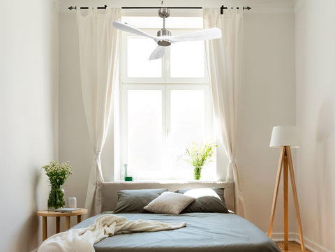 Ventilador de techo Modo Invierno/Verano Termostato Wifi Motor DC Techos Inclinados Mando a Distancia Hypersilence Memoria FullWood