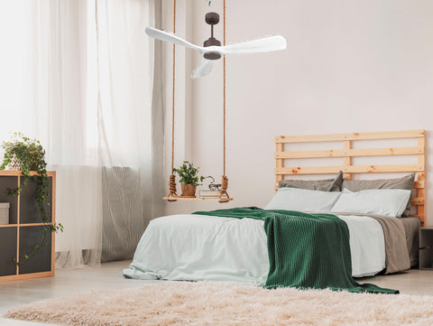 Ventilador de techo Modo Invierno/Verano Termostato Wifi Motor DC Techos Inclinados Mando a Distancia Hypersilence Memoria FullWood