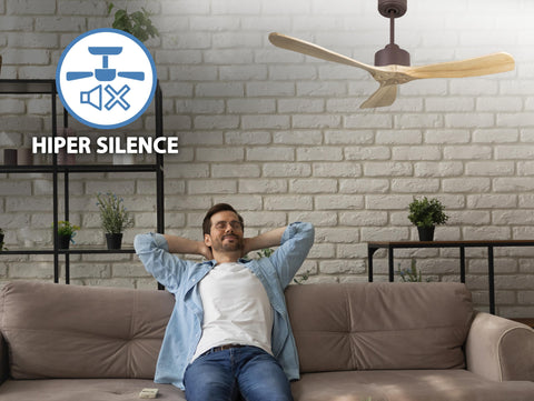 Ventilador de techo Reversible Termostato Wifi Motor DC Techos Inclinados Mando a Distancia Hypersilence Memoria FullWood 3