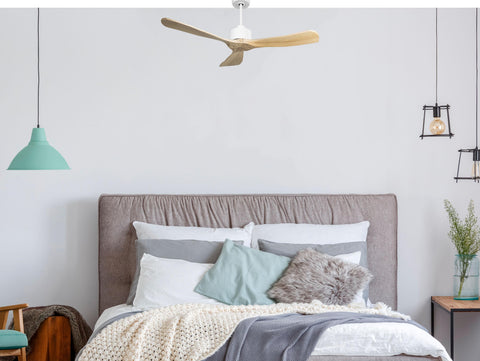 Ventilador de techo Reversible Termostato Wifi Motor DC Techos Inclinados Mando a Distancia Hypersilence Memoria FullWood 7