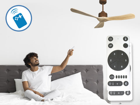 Ventilador de techo Reversible Termostato Wifi Motor DC Techos Inclinados Mando a Distancia Hypersilence Memoria FullWood 6