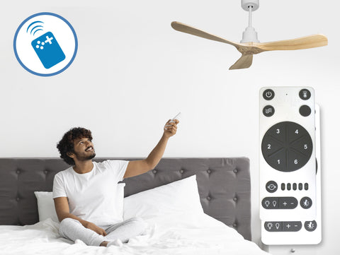 Ventilador de techo Reversible Termostato Wifi Motor DC Techos Inclinados Mando a Distancia Hypersilence Memoria FullWood 6