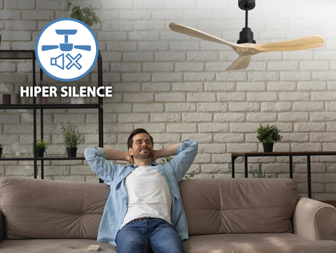 Ventilador de techo Reversible Termostato Wifi Motor DC Techos Inclinados Mando a Distancia Hypersilence Memoria FullWood 3