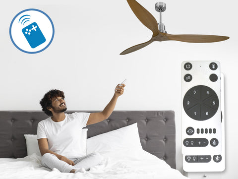 Ventilador de techo Reversible Termostato Wifi Motor DC Techos Inclinados Mando a Distancia Hypersilence Memoria FullWood 7