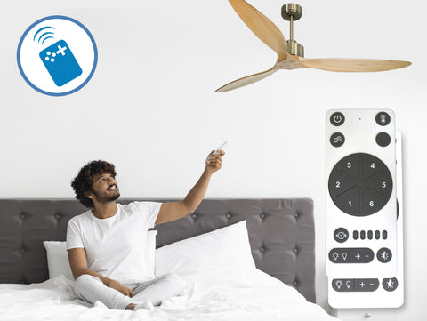 Ventilador de techo Reversible Termostato Wifi Motor DC Techos Inclinados Mando a Distancia Hypersilence Memoria FullWood 3