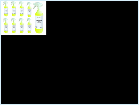 Limpiador hidroalcohólico higienizante multiusos con pulverizador. Pack de 9 botellas de 1L