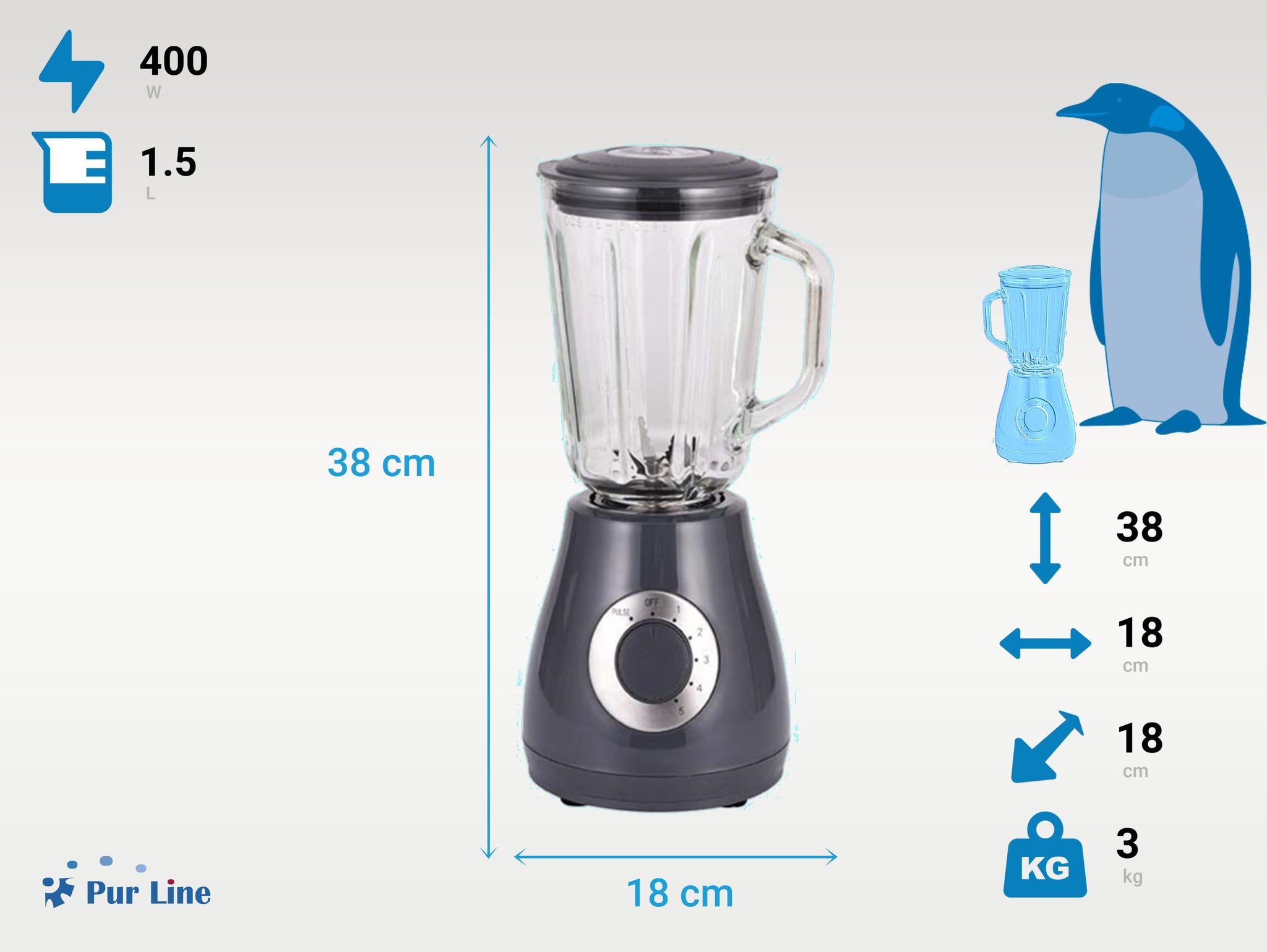Batidora de vaso de cristal de 1,5L y 400W 5 velocidades We Houseware  BN3259 – Gem Supplies S.L.