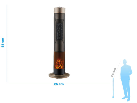 Calefactor 2 kW diseño de torre con efecto fuego eléctrico