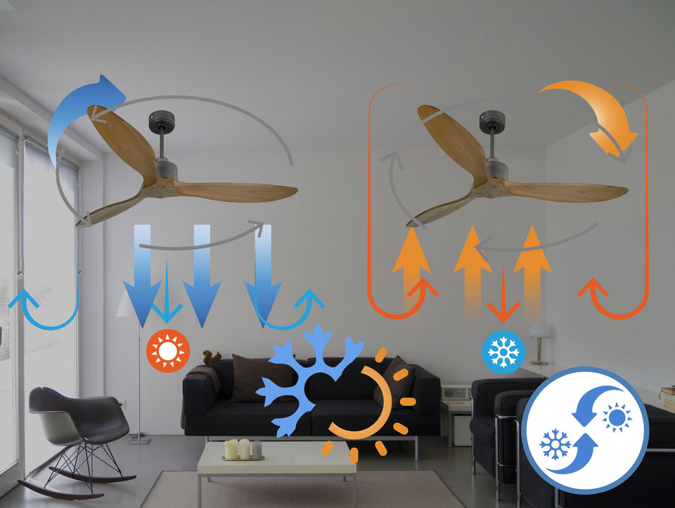 Ventilador de techo Reversible Termostato Wifi Motor DC Techos Inclinados Mando a Distancia Hypersilence Memoria FullWood 3