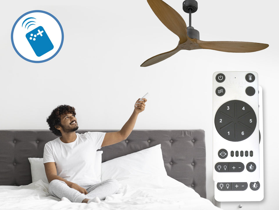 Ventilador de techo Reversible Termostato Wifi Motor DC Techos Inclinados Mando a Distancia Hypersilence Memoria FullWood 4