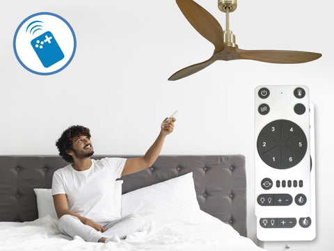 Ventilador de techo Reversible Termostato Wifi Motor DC Techos Inclinados Mando a Distancia Hypersilence Memoria FullWood 6