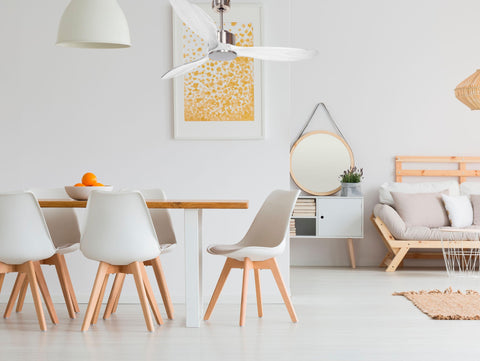 Ventilador de techo Modo Invierno/Verano Termostato Wifi Motor DC Techos Inclinados Mando a Distancia Hypersilence Memoria FullWood