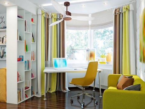 Ventilador de techo Modo Invierno/Verano Termostato Wifi Motor DC Techos Inclinados Mando a Distancia Hypersilence Memoria FullWood