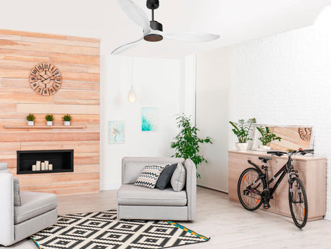 Ventilador de techo Modo Invierno/Verano Termostato Wifi Motor DC Techos Inclinados Mando a Distancia Hypersilence Memoria FullWood