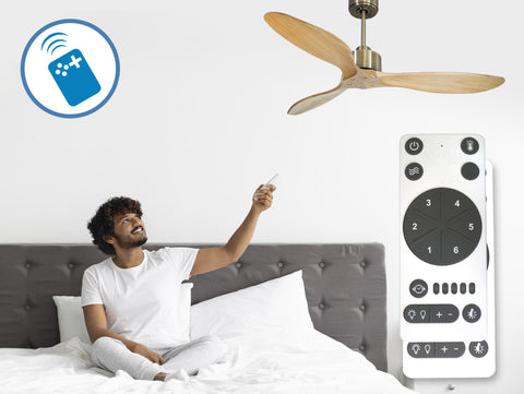 Ventilador de techo Reversible Termostato Wifi Motor DC Techos Inclinados Mando a Distancia Hypersilence Memoria FullWood 3