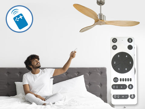 Ventilador de techo Reversible Termostato Wifi Motor DC Techos Inclinados Mando a Distancia Hypersilence Memoria FullWood 3