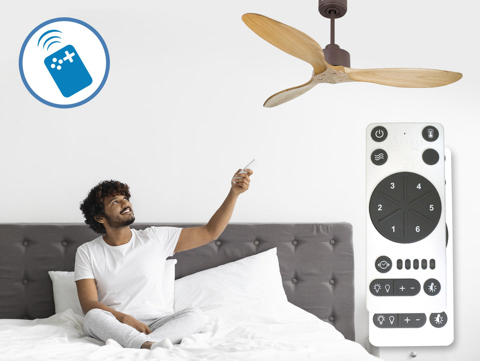 Ventilador de techo Reversible Termostato Wifi Motor DC Techos Inclinados Mando a Distancia Hypersilence Memoria FullWood 6